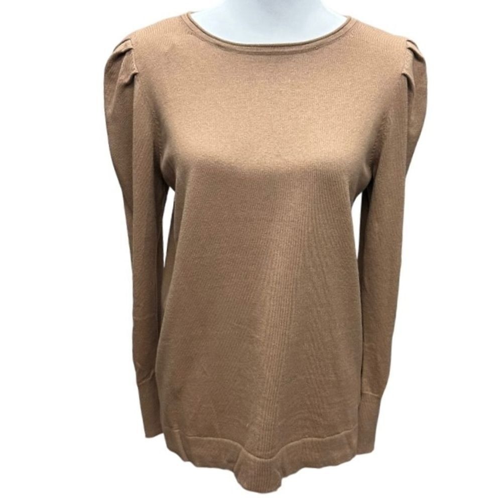 Anne Klein Women's Brown Puff Sleeve Cashmere Blend Pullover Sweater Size M Lux - Picture 2 of 13